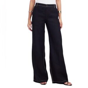 Madewell Zoe Linen Relaxed Wide Leg Pant Jet Black NU683 Size 6 Neutral Spring